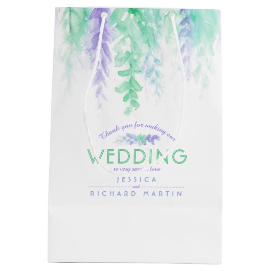 Bindende groene paarse bloemen dank je cadeautas (Achterkant)