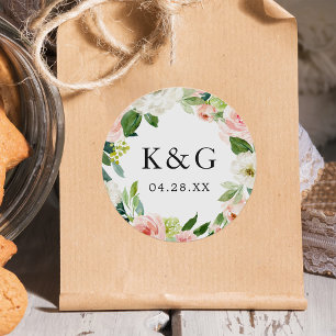 Bindende Initialen Blush Pink Floral Wreate Ronde Sticker