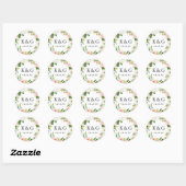 Bindende Initialen Blush Pink Floral Wreate Ronde Sticker (Vel)