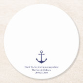 Bindende nautische ankermarine blauw en wit ronde kartonnen onderzetter (Voorkant)