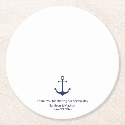 Bindende nautische ankermarine blauw en wit ronde kartonnen onderzetter (Voorkant)