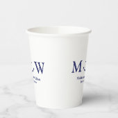 Bindende nautische marineblauw en witte monogram papieren bekers (Links)