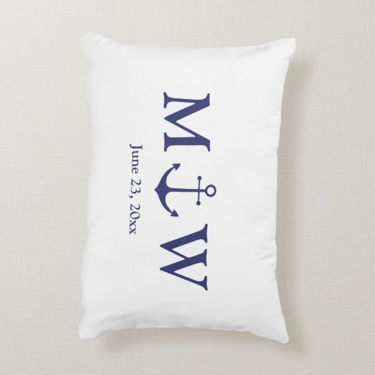 Bindende nautische marineblauw-witte monogram voor accent kussen (Achterkant (Verticaal))