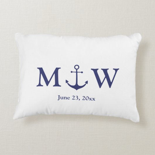 Bindende nautische marineblauw-witte monogram voor accent kussen (Achterkant)