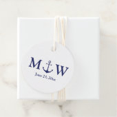 Bindende nautische marineblauw-witte monogram voor bedankjes labels (In situ)