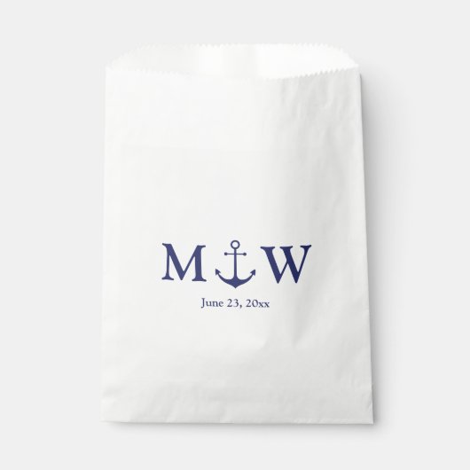Bindende nautische marineblauw-witte monogram voor bedankzakje (Voorkant)