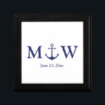 Bindende nautische marineblauw-witte monogram voor cadeaudoosje<br><div class="desc">Bruiloft nautische anker marineblauw en wit monogram initialen geschenkdoos Minimalistisch elegant ontwerp aanpasbare tekst controleer de rest van het collectie label op gunsten,  geschenkdozen,  stickers,  zegels,  labels,  feestartikelen,  geschenktassen,  geschenkdozen,  kaarten,  enz. Geweldig voor kust oceaan strand stijl bruiloften</div>