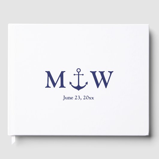 Bindende nautische marineblauw-witte monogram voor gastenboek (Voorkant)