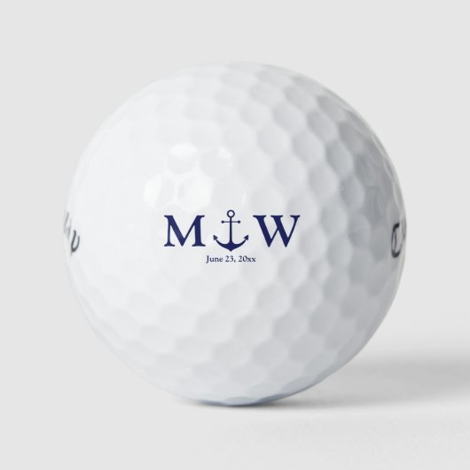 Bindende nautische marineblauw-witte monogram voor golfballen (Voorkant)