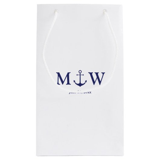 Bindende nautische marineblauw-witte monogram voor klein cadeauzakje (Achterkant)