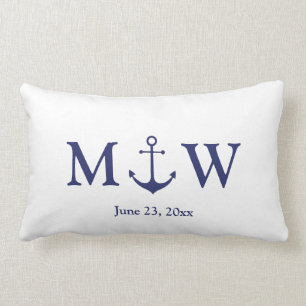 Bindende nautische marineblauw-witte monogram voor kussen
