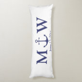 Bindende nautische marineblauw-witte monogram voor lichaamskussen (Achterkant (Verticaal))