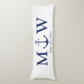 Bindende nautische marineblauw-witte monogram voor lichaamskussen (Voorkant Verticaal)