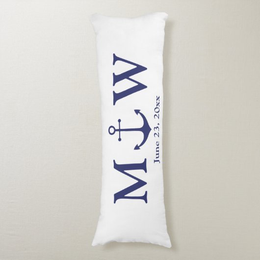 Bindende nautische marineblauw-witte monogram voor lichaamskussen (Voorkant Verticaal)