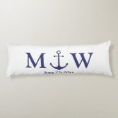 Bindende nautische marineblauw-witte monogram voor lichaamskussen (Achterkant)