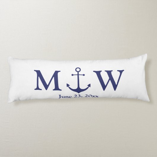 Bindende nautische marineblauw-witte monogram voor lichaamskussen (Achterkant)