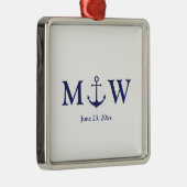 Bindende nautische marineblauw-witte monogram voor metalen ornament (Rechts)
