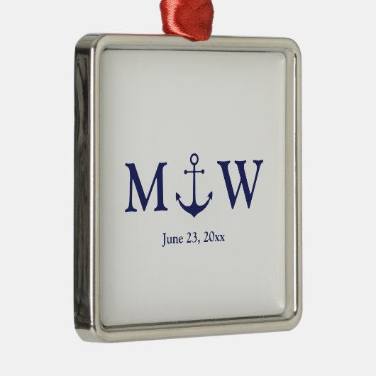 Bindende nautische marineblauw-witte monogram voor metalen ornament (Rechts)