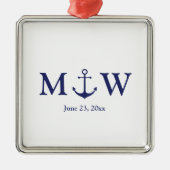 Bindende nautische marineblauw-witte monogram voor metalen ornament (Voorkant)