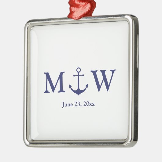 Bindende nautische marineblauw-witte monogram voor metalen ornament (Links)