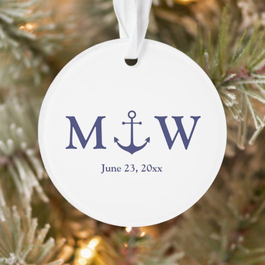 Bindende nautische marineblauw-witte monogram voor ornament (Boom)