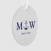 Bindende nautische marineblauw-witte monogram voor ornament (voorkant)