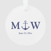 Bindende nautische marineblauw-witte monogram voor ornament (achterkant)