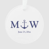 Bindende nautische marineblauw-witte monogram voor ornament (voorkant)