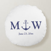 Bindende nautische marineblauw-witte monogram voor rond kussen (Voorkant)