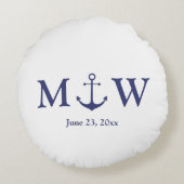 Bindende nautische marineblauw-witte monogram voor rond kussen (Achterkant)