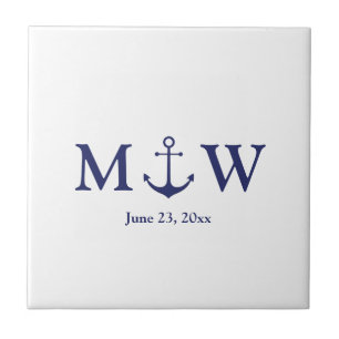 Bindende nautische marineblauw-witte monogram voor tegeltje