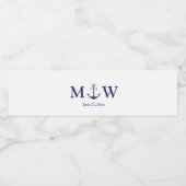 Bindende nautische marineblauw-witte monogram voor waterfles etiket (Enkel label)