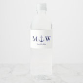Bindende nautische marineblauw-witte monogram voor waterfles etiket (Voorkant)