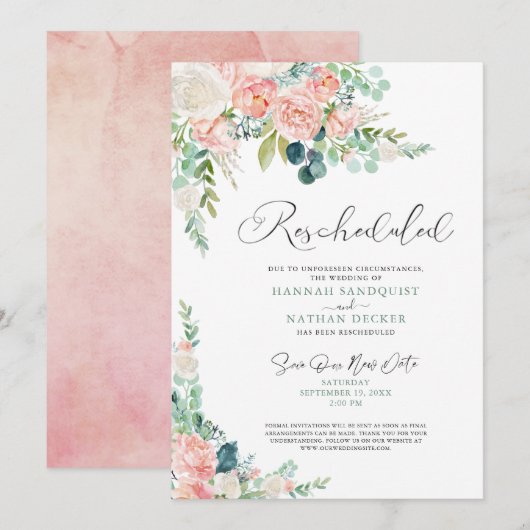 Bindende nieuwe Waterverf Roze Floral Nieuw Save The Date (Voorkant / Achterkant)