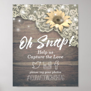 Bindende ononderbroken hashtag Lace Sunflower Wood Poster