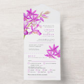 Bindende paarse juwelen orchidee waterverf RSVP All In One Uitnodiging (Binnen)