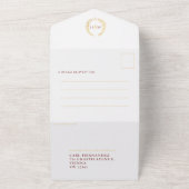 Bindende rode witte gouden ovaalbladeren monogram all in one uitnodiging (Buitenkant)