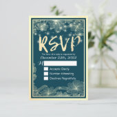 Bindende RSVP Antwoord Blue Gold Flowers String Li (Staand voorkant)