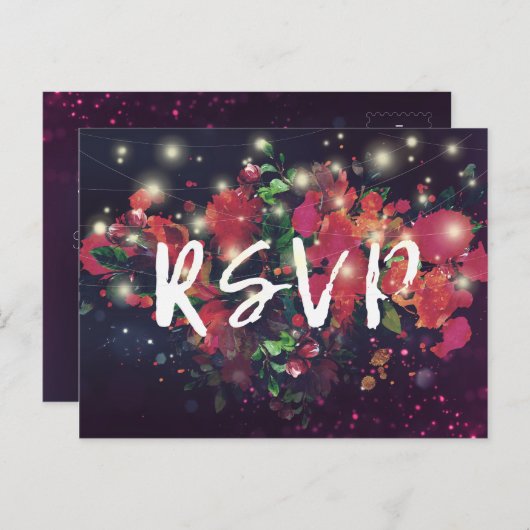Bindende RSVP Antwoord Floral String Light Gold Sc Uitnodiging Briefkaart (Voorkant / Achterkant)