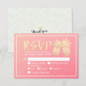 Bindende RSVP Antwoord Goud anananas Pinkroze (Voorkant / Achterkant)