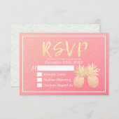Bindende RSVP Antwoord Goud anananas Pinkroze (Voorkant / Achterkant)