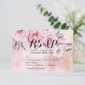 Bindende RSVP Antwoord Waterverf Boho Floral Feath (Staand voorkant)