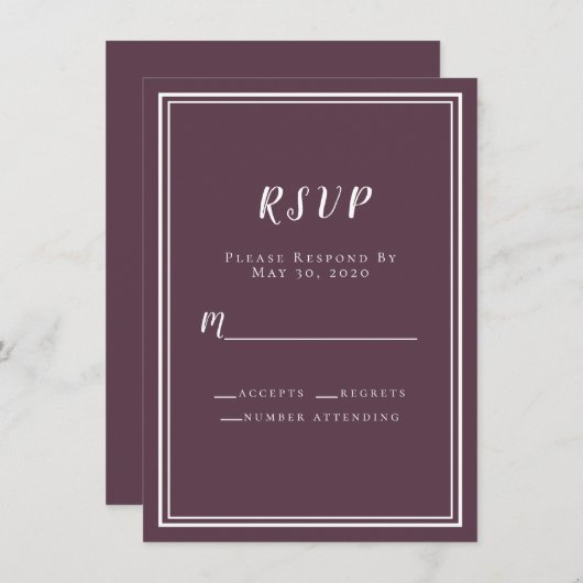 Bindende RSVP-chassis Paarse Simple Chic Minimalis (Voorkant / Achterkant)