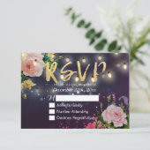 Bindende RSVP Floral Paars Sparkle String Lights Kaartje (Staand voorkant)