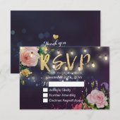 Bindende RSVP Floral Paars Sparkle String Lights Kaartje (Voorkant / Achterkant)