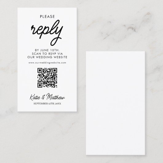 Bindende RSVP-Kaart met minimale QR-code Visitekaartje (Voorkant / Achterkant)
