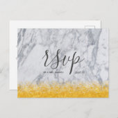 Bindende Rsvp-kaart White Gold Glitter Marble Scri Uitnodiging Briefkaart (Voorkant / Achterkant)