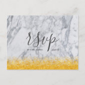 Bindende Rsvp-kaart White Gold Glitter Marble Scri Uitnodiging Briefkaart (Voorkant)