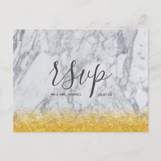 Bindende Rsvp-kaart White Gold Glitter Marble Scri Uitnodiging Briefkaart (Voorkant)