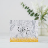 Bindende Rsvp-kaart White Gold Glitter Marble Scri Uitnodiging Briefkaart (Staand voorkant)
